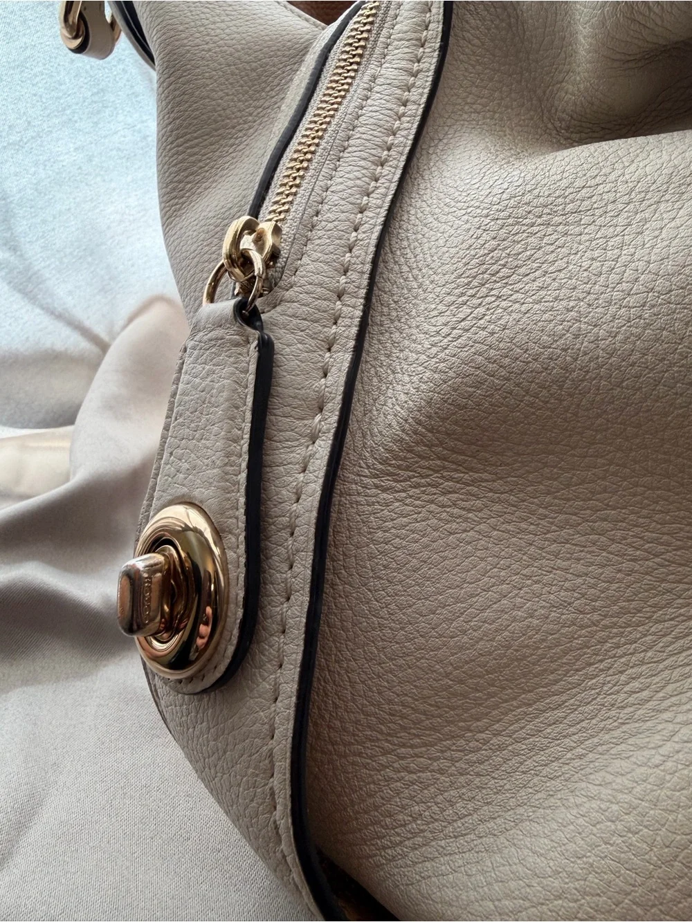 Coach Beige, White & Black Stripe Shoulder Bag
